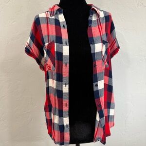 Como Vintage Plaid Button Down Shirt - Red, Blue, and White